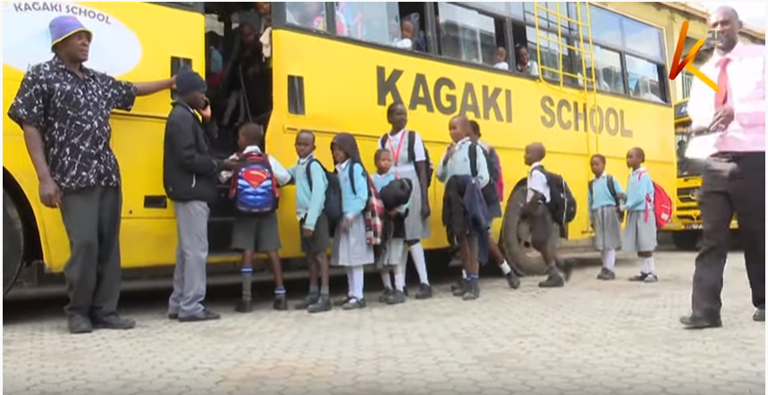 School Transport - Kagaki School Nakuru children boarding the school bus